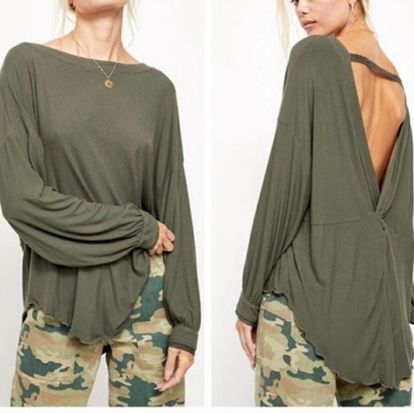 Free People Shimmy Shake Top Open Back Army Green Size Small - Picture 5 of 5